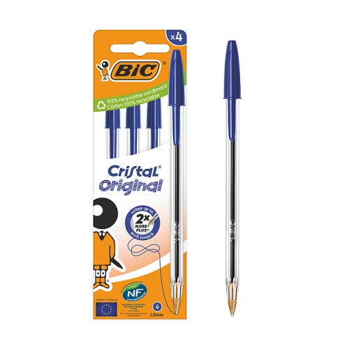 Bic Cristal Pens Blue 4's pack shot