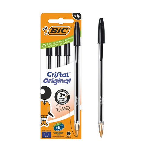 Bic Cristal Pens Black 4's pack shot