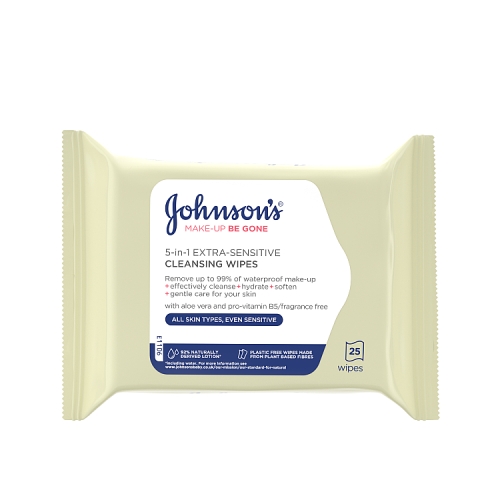 Johnsons Make up Be Gone Wipes Extra Sensitive 25s pack shot