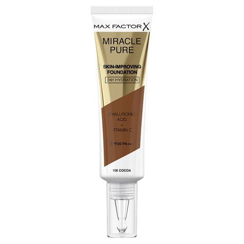 Max Factor Miracle Pure Foundation SPF30 Cocoa 100 30ml pack shot
