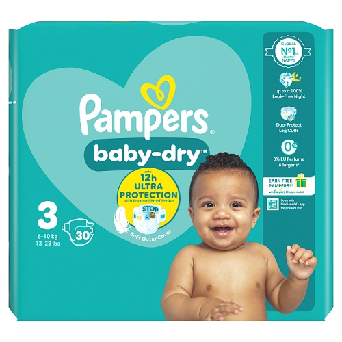 Pampers Baby Dry Taped Carry Pack Size 3 30s pack shot
