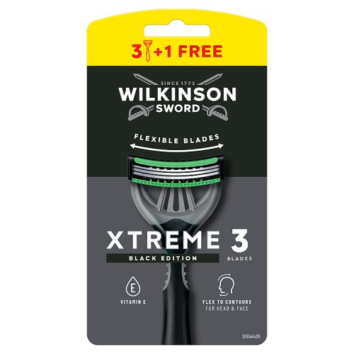 Wilkinson Sword Xtreme 3 Black Edition Disposable Razor 4's (3+1) pack shot