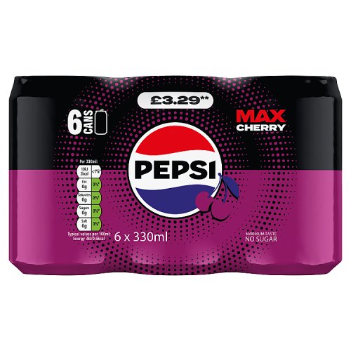 Pepsi Max Cherry 6pk (6 x 330ml) PMP pack shot