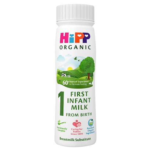 Hipp Organic 1 First Infant Baby Milk Ready To Feed Bottle From Birth 200ml - H1 pack shot