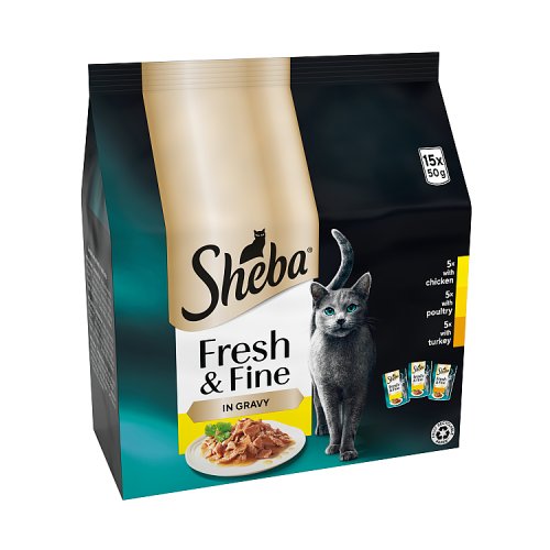 Sheba Fresh & Fine Cat Pouches Poultry in Gravy 15pk (15 x 50g) pack shot