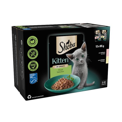Sheba Mixed Selection Kitten Pouch In Gravy (12 x 85g) pack shot