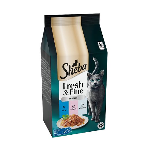 Sheba Fresh & Fine Cat Pouches & Tuna & Salmon & Trout In Jelly (6 x 50g) pack shot