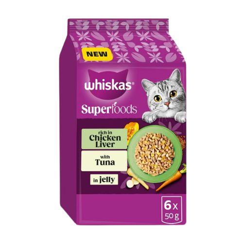 Whiskas 1+ Cat Pouches Superfoods Mixed Selection In Jelly 6 x 50g pack shot
