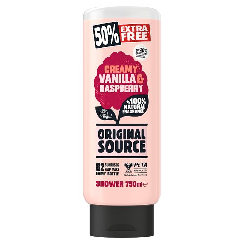 Original Source Body Wash 50% Extra Free Creamy Vanilla & Raspberry 750ml pack shot