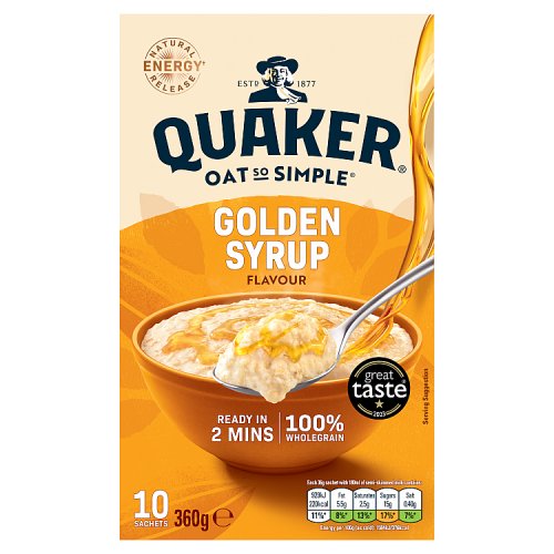 Quaker Oat So Simple Golden Syrup Porridge Sachets 10s 360g pack shot