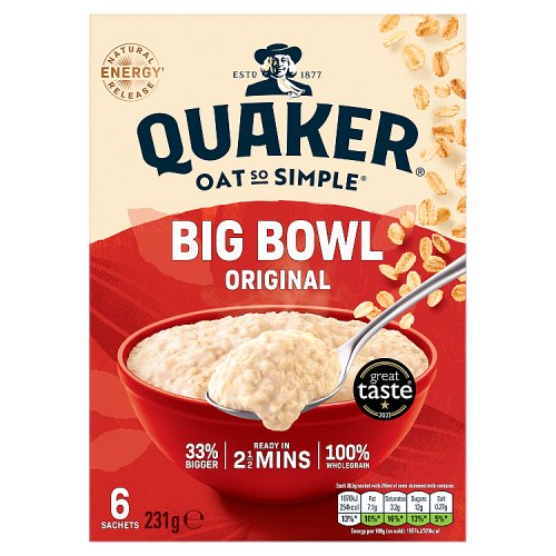Quaker Oat So Simple Big Bowl Original 6pk (6 x 38.55g) pack shot