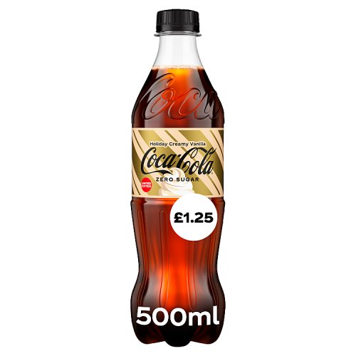 Coca Cola Zero Sugar Holiday Creamy Vanilla 500ml PMP pack shot
