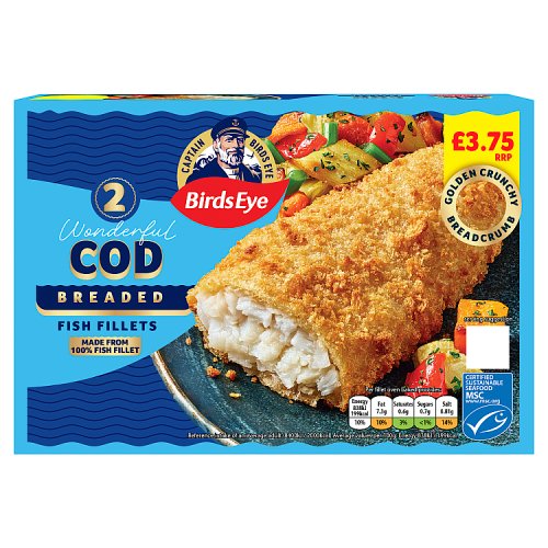Birds Eye 2 Breaded Cod Fillets PM £3.75 200g pack shot