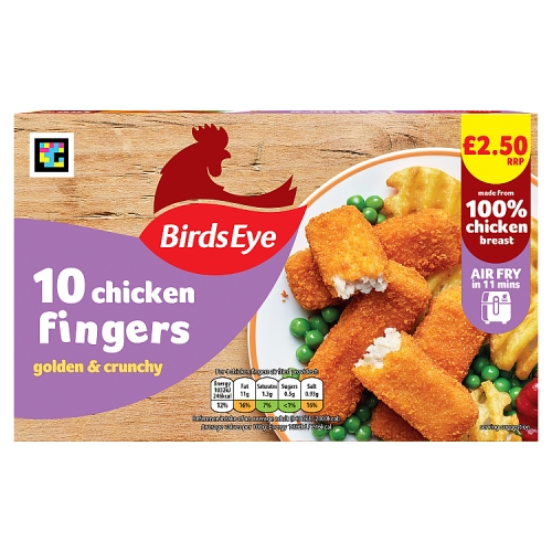 Birds Eye 10 Breaded Chicken Fingers 250g PMP pack shot