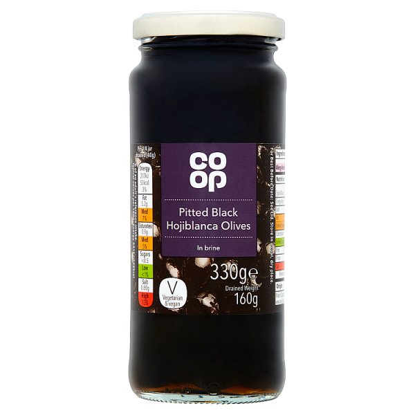Co Op Pitted Black Olives in Brine 330g pack shot