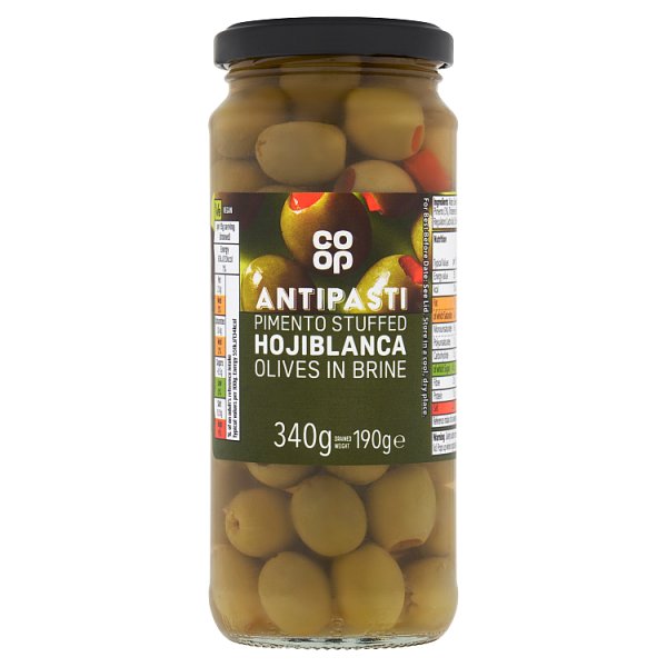 Co Op Pimento Stuffed Green Olives 340g pack shot
