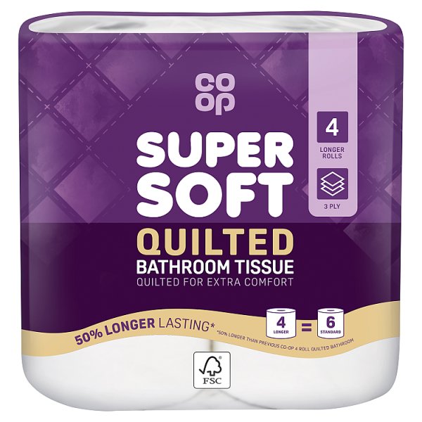 Co Op Quilted Longer Roll Toilet Tissue 4s pack shot