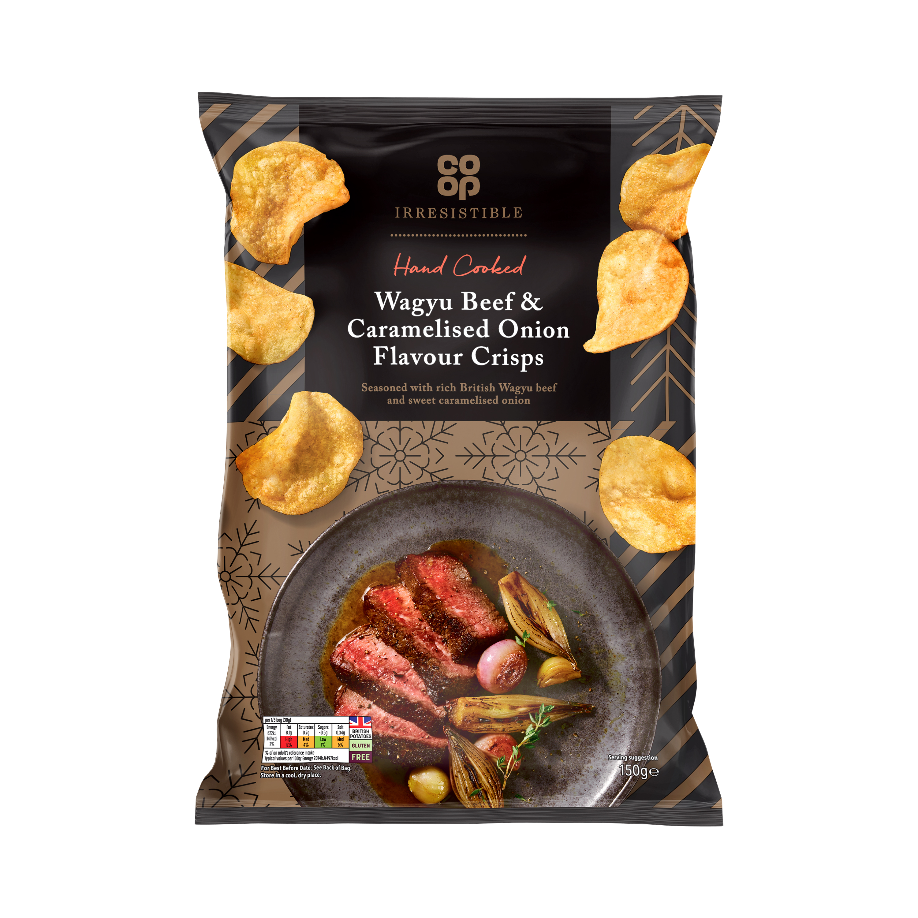 Co Op Irresistible Wagyu Beef & Caramelised Onion Crisps 150g pack shot