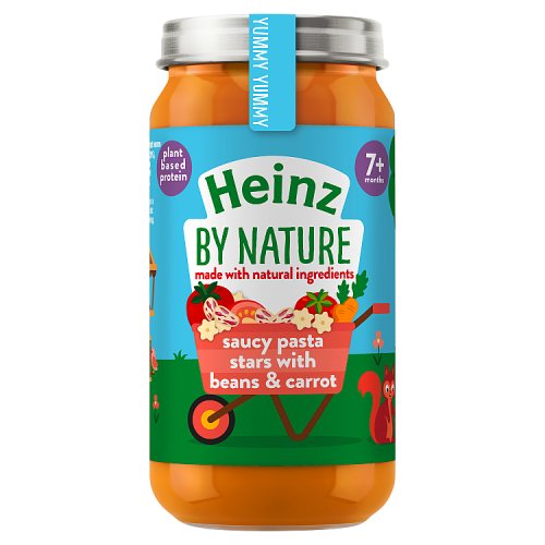 Heinz Jar 7m+ Nature Saucy Pasta Stars & Beans & Carrot 200g pack shot