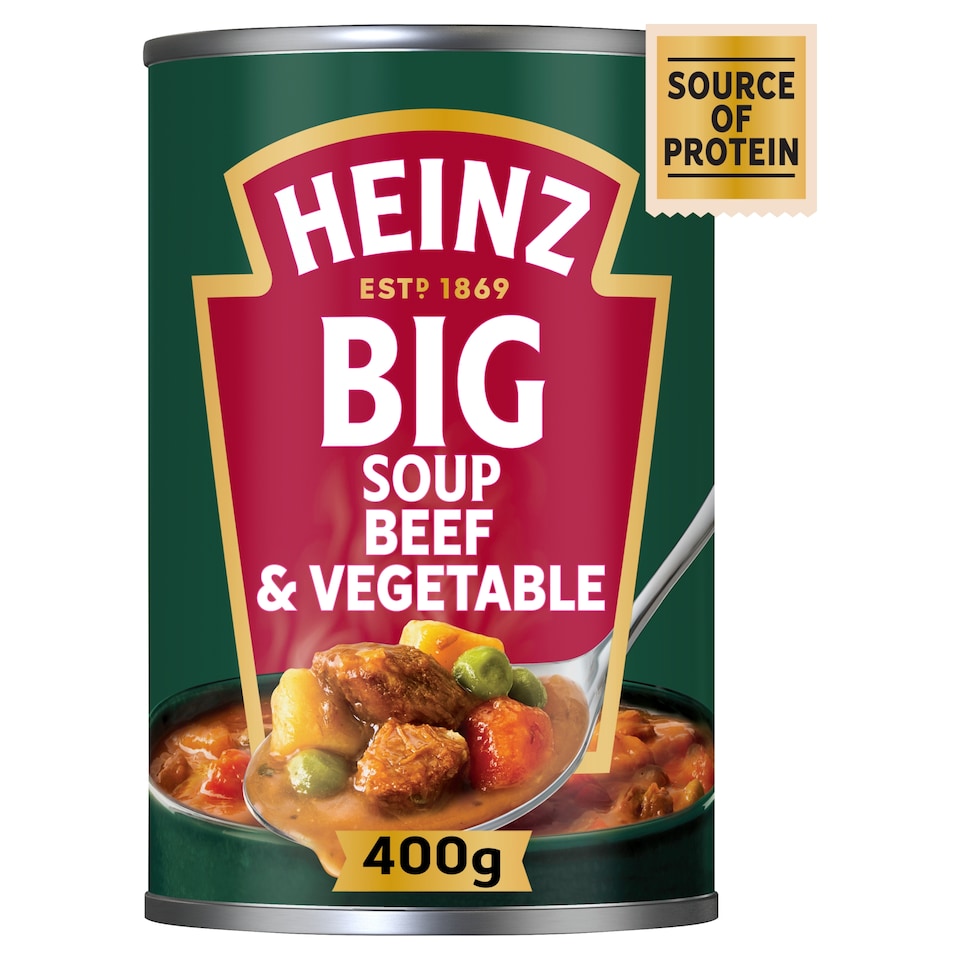 Heinz Big Soup Beef & Veg 400g PMP pack shot