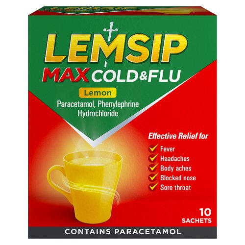 Lemsip Max Cold Flu Lemon 10s pack shot