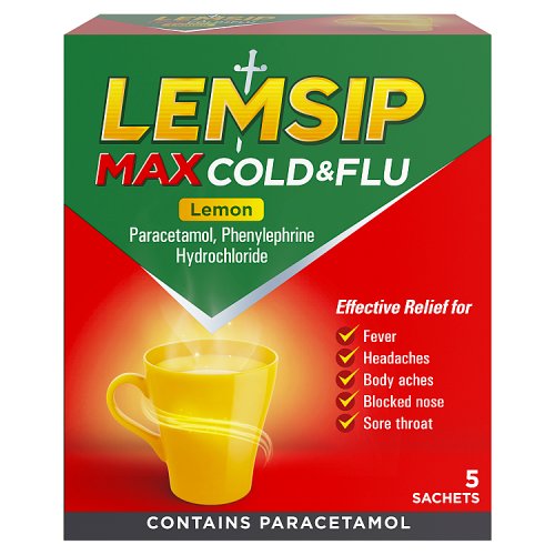 Lemsip Max Cold & Flu Sachets Lemon 5's pack shot