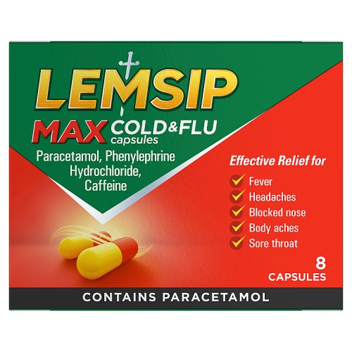 Lemsip Max Cold&flu Capsules 8's pack shot