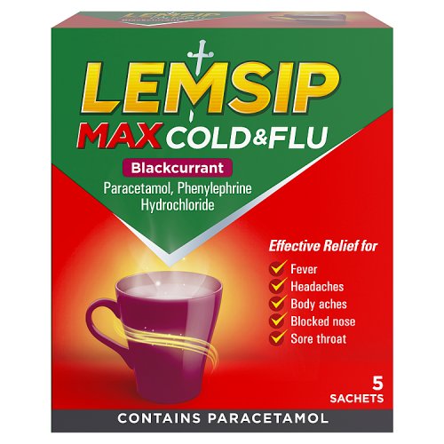 Lemsip Max Blackcurrant Hot Drink 5s pack shot
