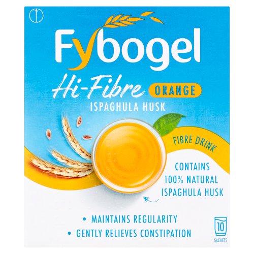 Fybogel Hi Fibre Constipation Relief Sachets Orange 10's pack shot