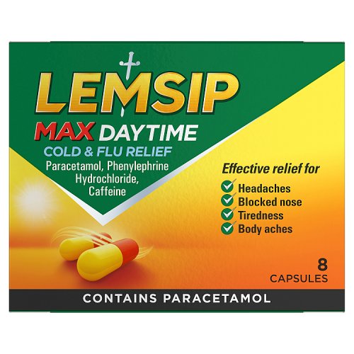 Lemsip Max Daytime Cold&flu Capsules 8's pack shot