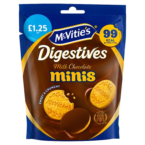 McVities Mini Choc Digestives Pouch PM £1.25 80g pack shot