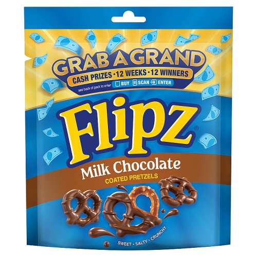 Flipz Mega Bag Milk Chocolate Coated Pretzels 150g pack shot