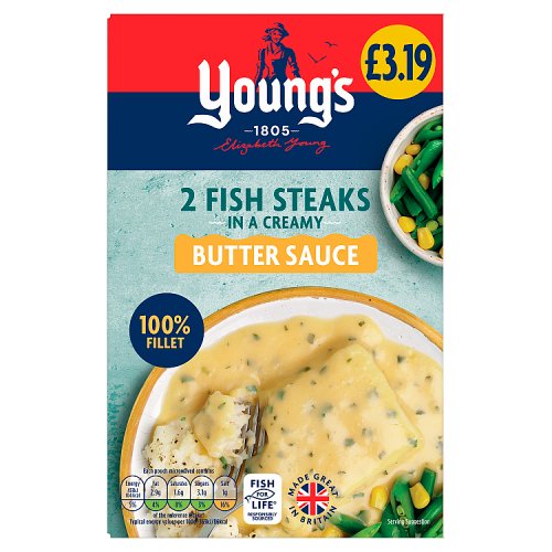 Youngs 2 Fish Steaks in Butter Sauce PM £3.19 280g pack shot