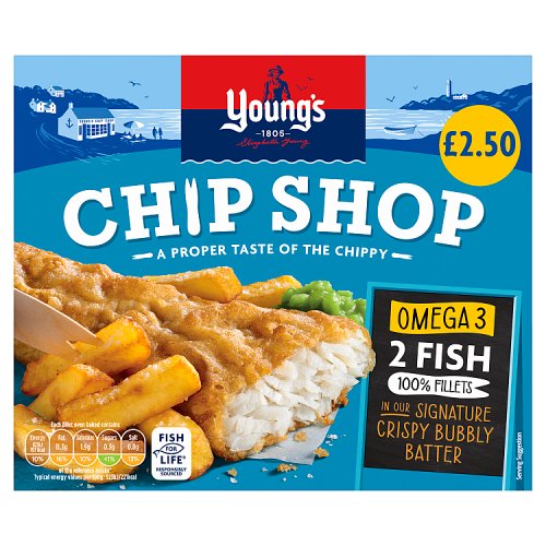 Youngs Chip Shop Battered 2 Fish Fillets PM £2.50 200g pack shot