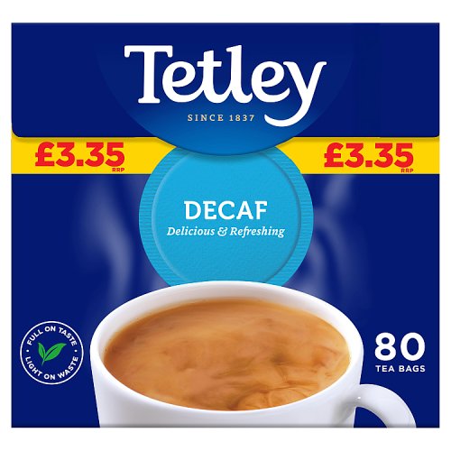 Tetley Tea Bags Decaf PMP 80s 250g pack shot