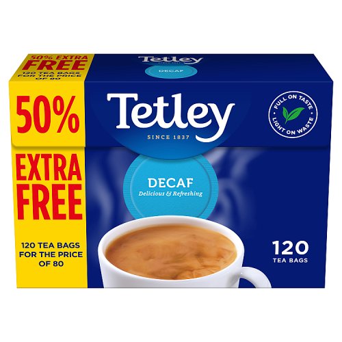 Tetley Tea Bags Decaf 120's (50% Extra Free) pack shot