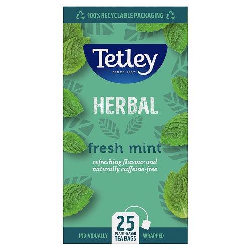 Tetley Herbal Tea Bags Fresh Mint Envelopes 25's pack shot