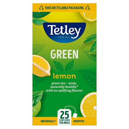 Tetley Green Tea Bags With Lemon 25's pack shot