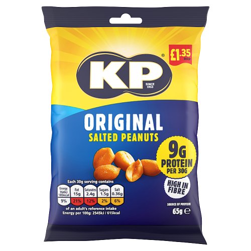 KP Original Salted Peanuts PM £1.25 65g pack shot