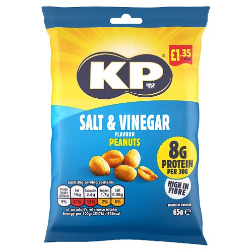 KP Salt & Vinegar Peanuts PM £1.25 65g pack shot