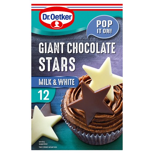 Dr Oetker 12 Giant Chocolate Stars Milk & White 20g pack shot