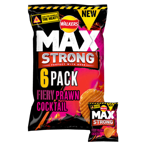Walkers Max Strong Fiery Prawn Cocktail 6pk (6 x 27g) pack shot
