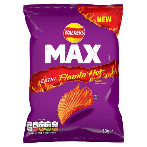 Walkers Max Flamin Hot Crisps 50g pack shot