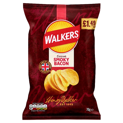 Walkers Smokey Bacon 70g PMP pack shot
