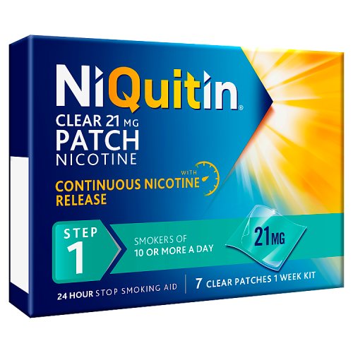 Niquitin Nicotine Patches Clear Patch Step 1 7's (5% VAT) 21mg pack shot