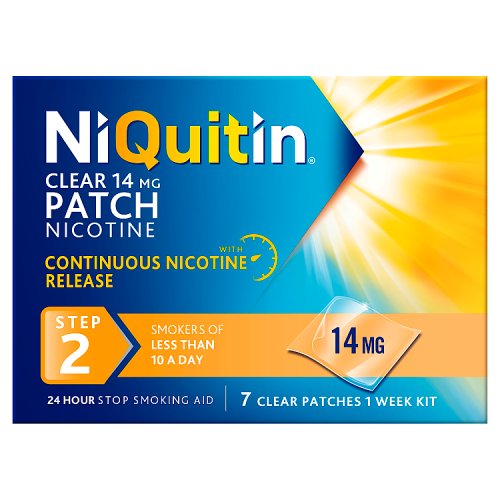 Niquitin Nicotine Patches Clear Patch Step 2 7s (5% VAT) 14mg pack shot