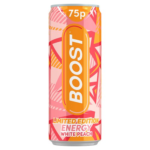 Boost Energy White Peach Limited Edition 250ml PMP pack shot