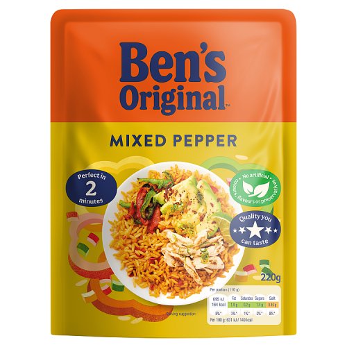Bens Original Mixed Pepper Microwave Rice 220g pack shot