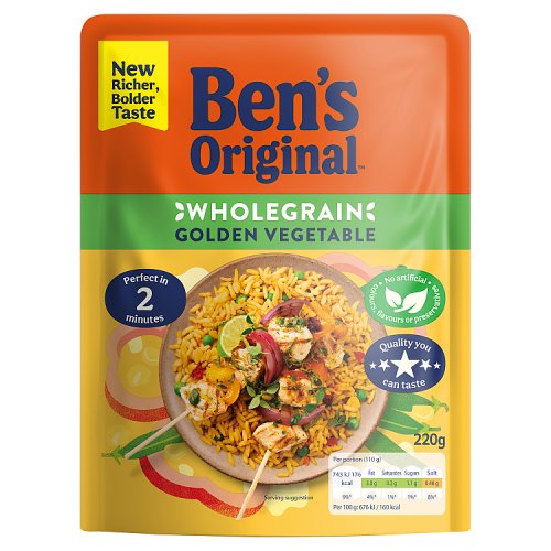 Bens Original RTH Wholegrain Rice Golden Vegetable 220g pack shot