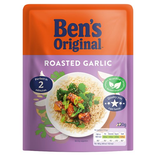 Bens Original RTH Rice Roasted Garlic 220g pack shot